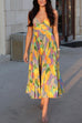 Rosiedress V Neck Printed High Waist Pleated Midi Cami Dress
