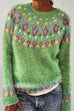 Rosiedress Long Sleeves Diamond Print Fuzzy Sweater(in 3 Colors)