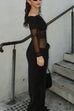 Rosiedress Off Shoulder Long Sleeves Mesh Splice Maxi Dress