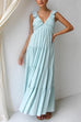 Rosiedress V Neck Ruffle Trim Tiered Sleeveless Linen Maxi Dress