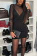 Rosiedress Mockneck Rhinestore Mesh Splice Bodycon Mini Dress