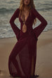 Rosiedress V Neck Side Slit Crochet Beach Cover Up Maxi Dress