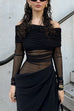Rosiedress Off Shoulder Long Sleeves Mesh Splice Maxi Dress