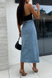 Rosiedress Button Down Slit Midi Denim Skirt