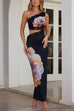 Rosiedress One Shoulder Cut Out Lace Splice Floral Maxi Bodycon Dress