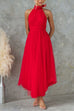 Rosiedress Bow Knot Halter Open Back Tulle Maxi Dress