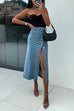 Rosiedress Button Down Slit Midi Denim Skirt
