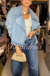 Lapel Open Front Trendy Denim Blazer Jacket