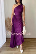 Rosiedress One Shoulder Cut Out Waist Solid Pleated Maxi Dress