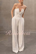 V Neck Strapless Pocketed Wide Leg Jumpsuit