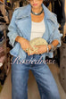 Lapel Open Front Trendy Denim Blazer Jacket