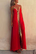 Rosiedress V Neck Backless Sequin Detailed Slit Maxi Cami Dress