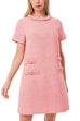 Rosiedress Elegant Crewneck Short Sleeves Buttons Tweed Dress
