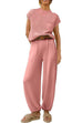 Rosiedress Short Sleeves Ribbed Knit Pullover Ruched Harem Pants Set