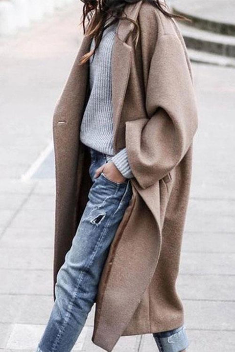 Rosiedress Solid Long Sleeve Oversized Winter Long Coat