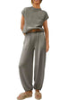 Rosiedress Short Sleeves Ribbed Knit Pullover Ruched Harem Pants Set