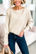 Rosiedress Boat Neck Batwing Sleeves Ribbed Knit Sweater