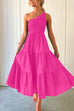 Rosiedress One Shoulder Sleeveless Smocked Ruffle Tiered Maxi Dress