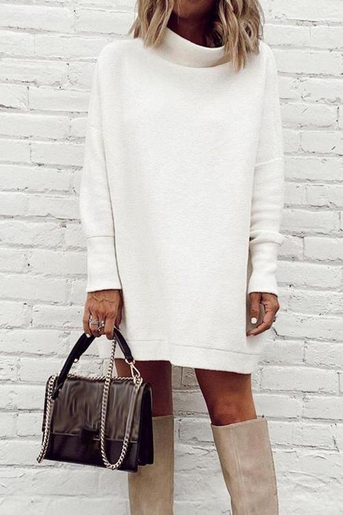 Rosiedress Mockneck Drop Shoulder Solid Mini Dress