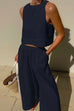 Rosiedress Solid Crewneck Crop Tank Top Elastic Waist Wide Leg Pants Set