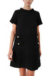 Rosiedress Elegant Crewneck Short Sleeves Buttons Tweed Dress