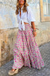 Rosiedress Frilled Elastic Waist Bohemia Floral Maxi Flowy Skirt