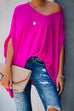Rosiedress Loose V Neck Batwing Sleeve Solid T Shirt