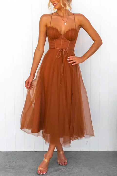 Rosiedress Open Back Waisted Swing Maxi Cami Tulle Dress