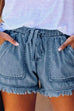 Rosiedress Drawstring High Waist Raw Hem Pockets Shorts