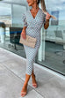Rosiedress Wrap V Neck Puff Sleeves Printed Midi Bodycon Dress