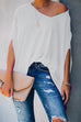 Rosiedress Loose V Neck Batwing Sleeve Solid T Shirt