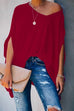 Rosiedress Loose V Neck Batwing Sleeve Solid T Shirt