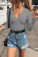Rosiedress Buttoned V Neck Long Sleeves Bottoming Shirt