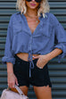 Rosiedress Long Sleeves Drawstring Hem Cropped Denim Shirt