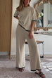 Rosiedress Color Block Short Sleeves Side Split Pullover Wide Leg Pants Knitting Loungewear Set