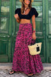 Rosiedress Smocked Waist Printed Maxi Ruffle Swing Skirt