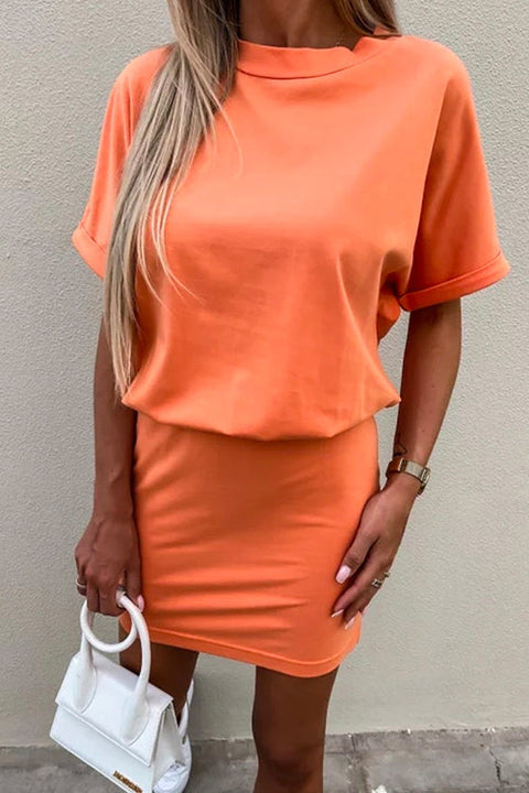 Rosiedress Crewneck Short Sleeve Waisted Solid Mini Dress