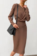 Rosiedress Solid Front Cross Slit Back Ruched Midi Dress