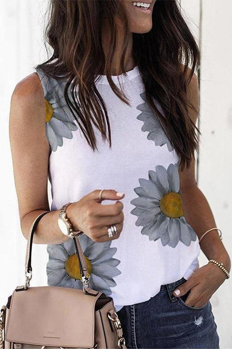 Rosiedress Crewneck Sleeveless Sunflower Tops