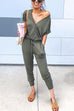 Rosiedress V Neck Tie Waist Drawstring Joggers Jumpsuit