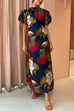 Rosiedress Puff Sleeve Cut Out Waist Floral Maxi Swing Dress