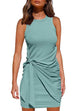 Rosiedress Crewneck Knot Front Ruched Sleeveless Dress