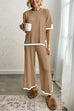 Rosiedress Color Block Short Sleeves Side Split Pullover Wide Leg Pants Knitting Loungewear Set