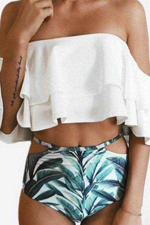 Rosiedress Off Shoulder Ruffled Printed Bikini Set