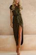 Rosiedress Short Sleeve Tie Waist Slit Midi Dress