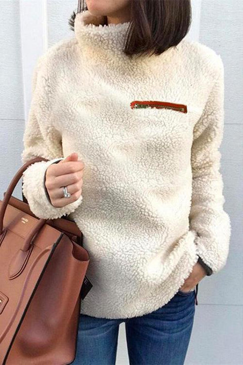 Rosiedress Turtleneck Long Sleeve Zip Fuzzy Pullovers