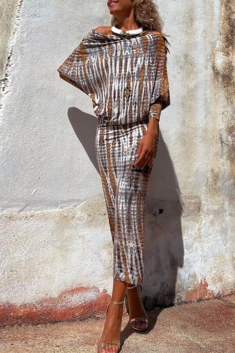 Rosiedress Batwing Sleeve Waisted Tie Dye Midi Dress