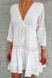 Rosiedress V Neck Lace Trim Tassel Swing Dress