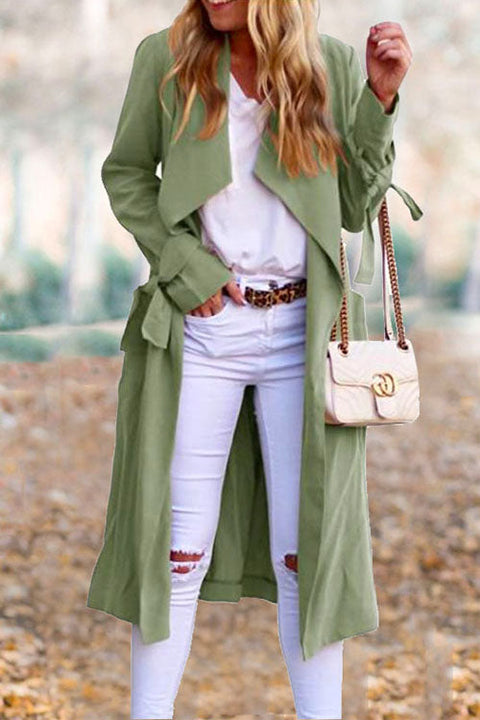 Rosiedress Drap Front Tie Waist Solid Fall Midi Cardigan