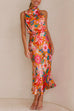 Rosiedress Tie Back Halter Sleeveless Waisted Maxi Floral Dress